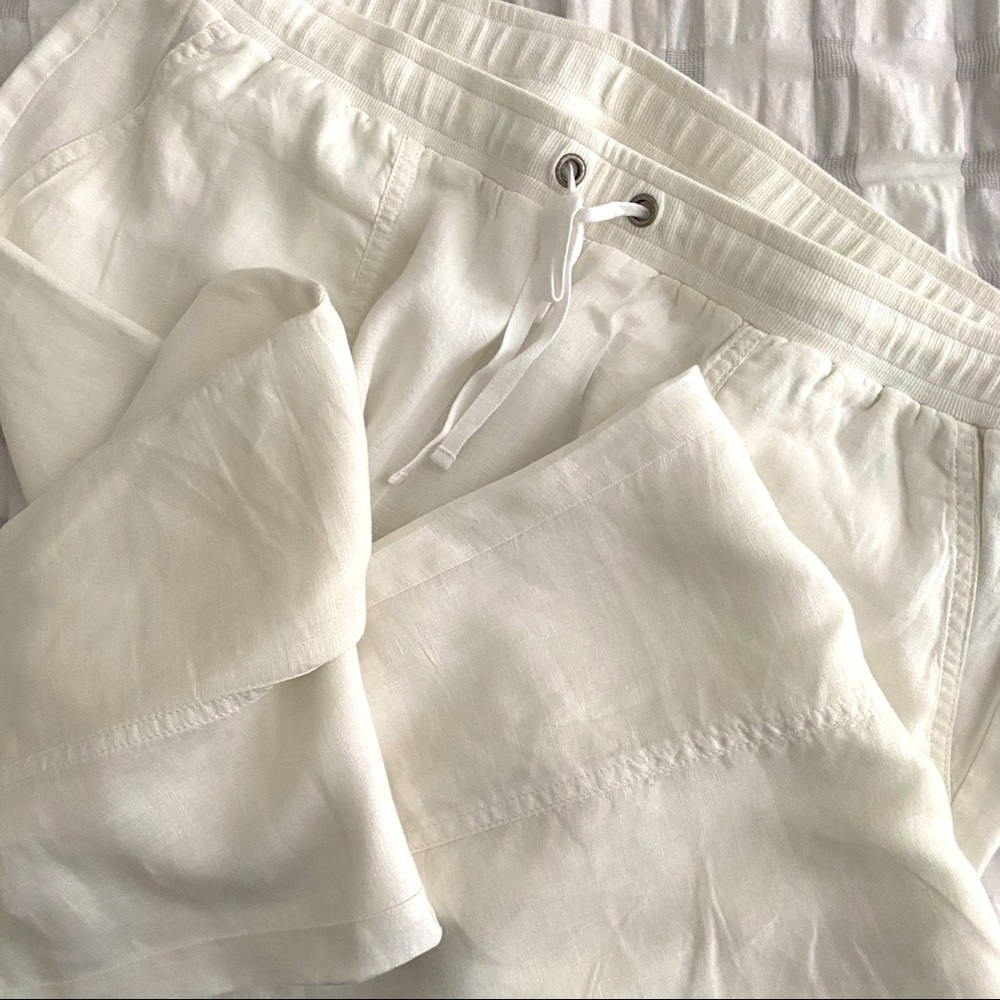 Eileen Fisher White 100% Organic Linen Women’s Rib-Waisted Pants